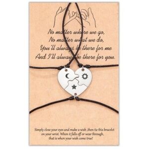 Matching Puzzle Heart Bracelets 3 BFF Friendship/Sister/Mother Sun Moon Star